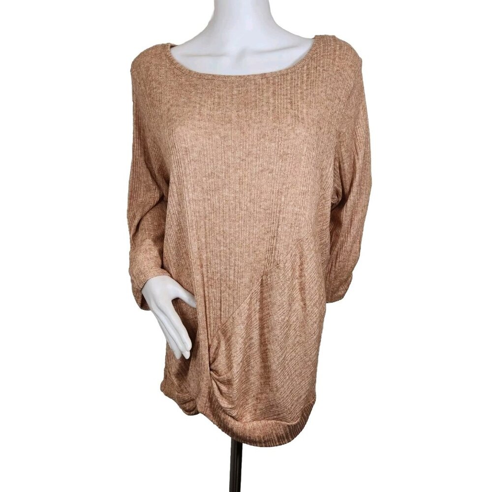 I.n. Studio Women's Top Size 2X Beige Tan 3/4 Sleeve Top Blouse (23)